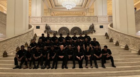Cavalier Tool India Team posing on the steps of a banquet hall.