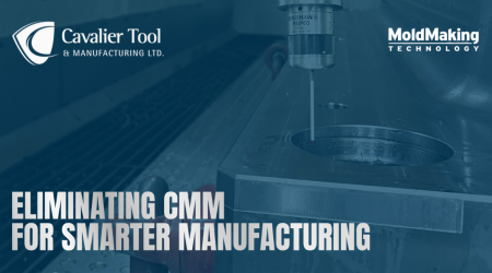 A picture of a Renishaw RMP60 Probe, Cavalier uses this for In-Process Verification. Text on image says "Eliminating CMM For Smarter Manufacturing."